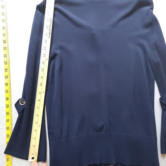Anne Klein Cardigan Medium Navy Button Up Half Sleeve Sweater Career Office - Picture 5 of 9